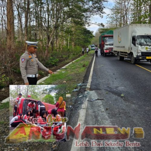 Polisi Olah TKP Mobil Terguling di Jalan Hutan Baluran Situbondo, 7 Penumpang Luka Ringan