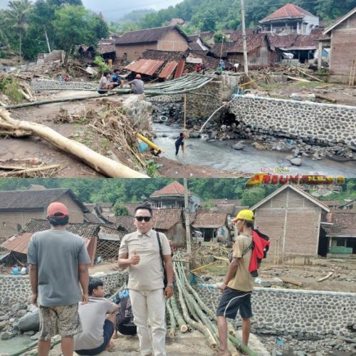 Gotong Royong Bangun Jembatan Darurat Dari Bambu di Desa Tambak Ukir Situbondo